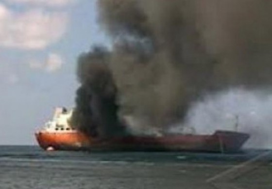 Livestock carrier engulfed in flames