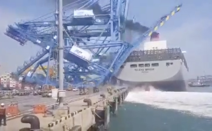 Japanese Mega Boxship Slams Into Cranes At Busan New Port Splash247